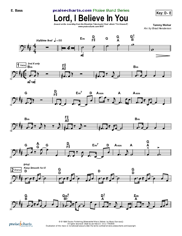 Lord I Believe In You Bass Guitar (Songs of Brooklyn Tabernacle Choir (PraiseCharts Edition))