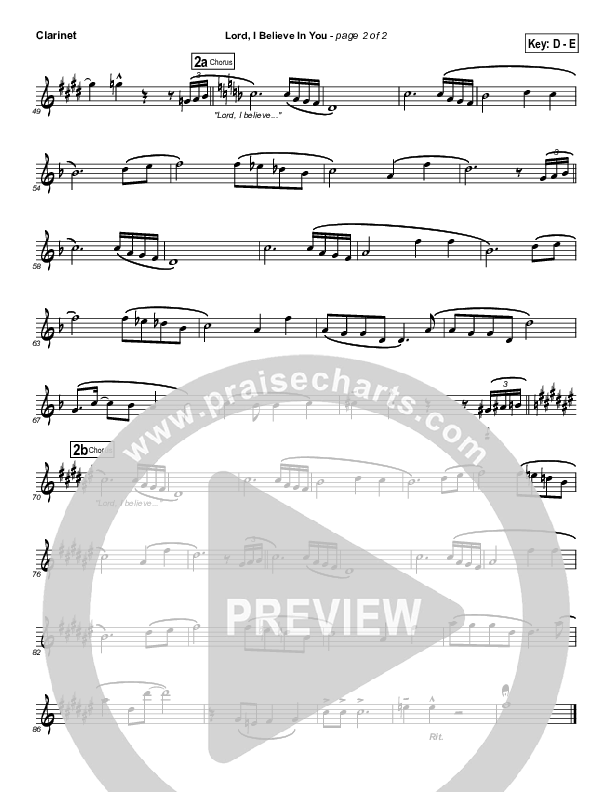 Lord I Believe In You Clarinet (Songs of Brooklyn Tabernacle Choir (PraiseCharts Edition))