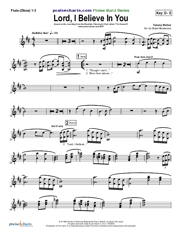 Lord I Believe In You Flute/Oboe 1/2/3 (The Brooklyn Tabernacle Choir)
