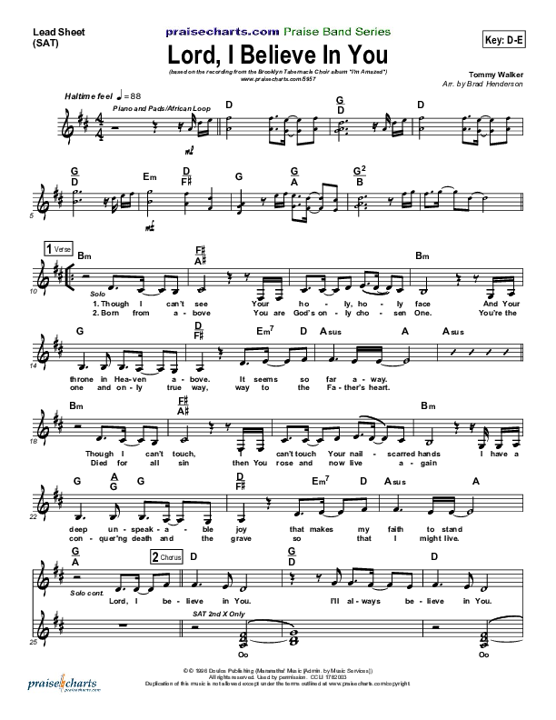 Lord I Believe In You Lead Sheet (Songs of Brooklyn Tabernacle Choir (PraiseCharts Edition))