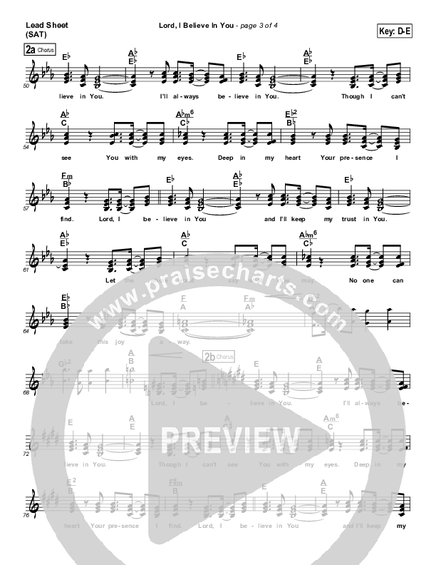 Lord I Believe In You Lead Sheet (Songs of Brooklyn Tabernacle Choir (PraiseCharts Edition))