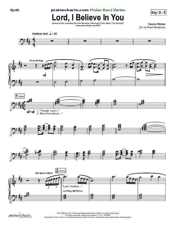 Lord I Believe In You Synth Strings (Songs of Brooklyn Tabernacle Choir (PraiseCharts Edition))