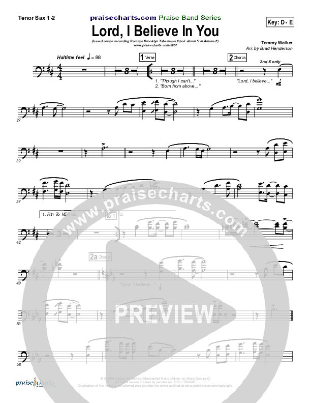 Lord I Believe In You Tenor Sax 1/2 (Songs of Brooklyn Tabernacle Choir (PraiseCharts Edition))