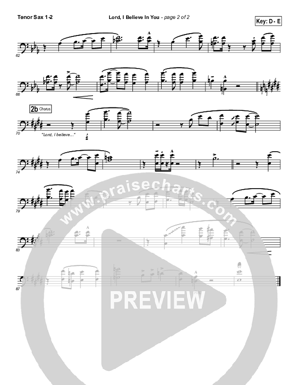 Lord I Believe In You Tenor Sax 1/2 (Songs of Brooklyn Tabernacle Choir (PraiseCharts Edition))