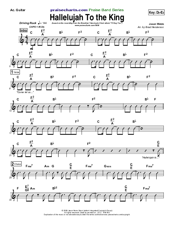 Hallelujah To The King Acoustic Guitar (Songs of Brooklyn Tabernacle Choir (PraiseCharts Edition))