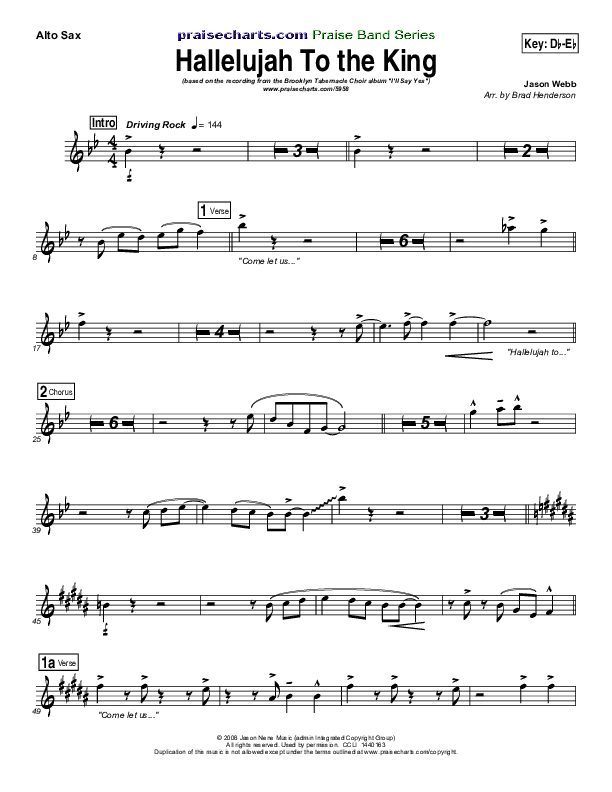 Hallelujah To The King Alto Sax (Songs of Brooklyn Tabernacle Choir (PraiseCharts Edition))