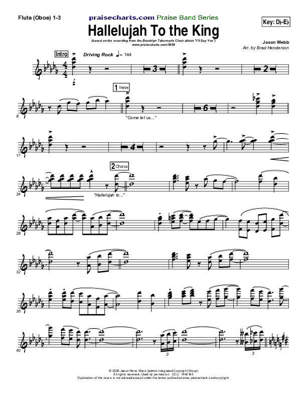Hallelujah To The King Flute/Oboe 1/2/3 (The Brooklyn Tabernacle Choir)