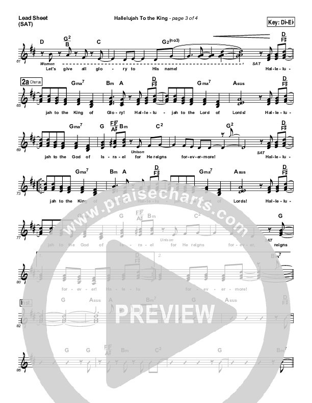 Hallelujah To The King Lead Sheet (SAT) (Songs of Brooklyn Tabernacle Choir (PraiseCharts Edition))