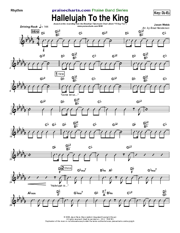 Hallelujah To The King Rhythm Chart (Songs of Brooklyn Tabernacle Choir (PraiseCharts Edition))