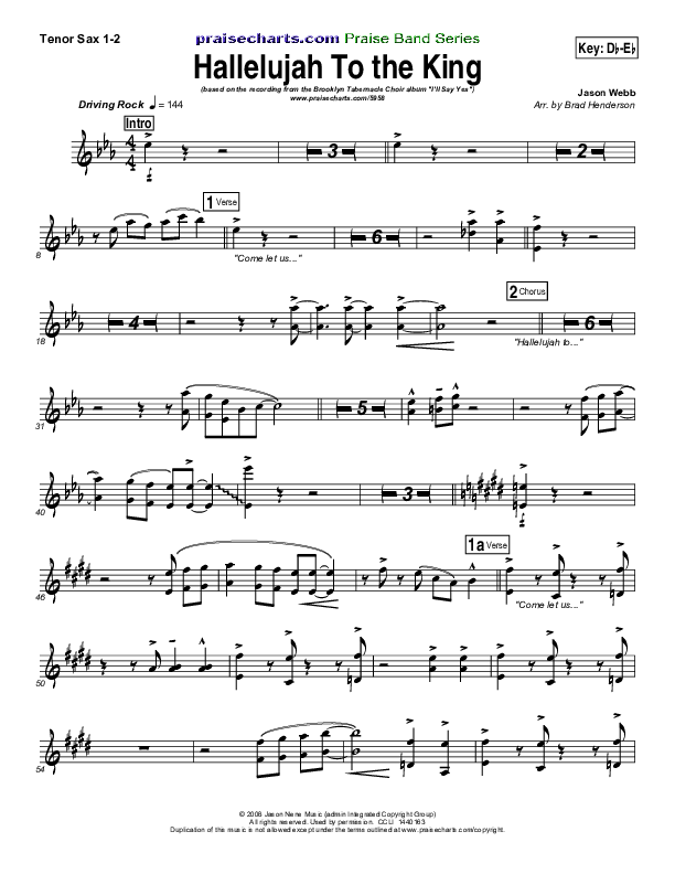 Hallelujah To The King Tenor Sax 1/2 (The Brooklyn Tabernacle Choir)