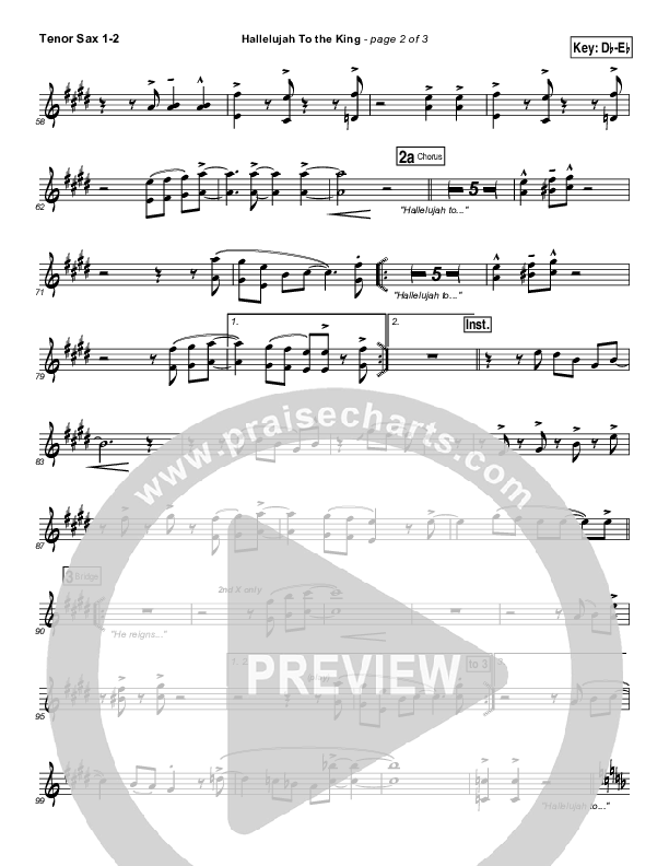 Hallelujah To The King Tenor Sax 1/2 (Songs of Brooklyn Tabernacle Choir (PraiseCharts Edition))