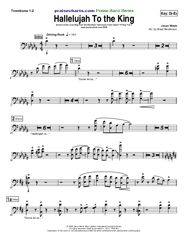 Hallelujah To The King Trombone 1/2 (The Brooklyn Tabernacle Choir)