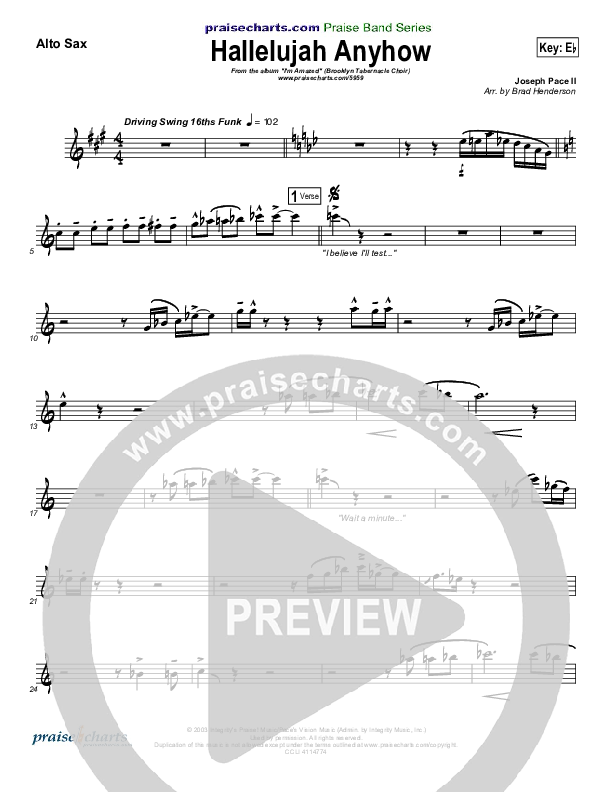 Hallelujah Anyhow Alto Sax (Songs of Brooklyn Tabernacle Choir (PraiseCharts Edition))