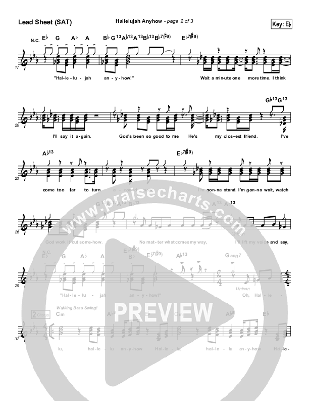Hallelujah Anyhow Lead Sheet (SAT) (The Brooklyn Tabernacle Choir)