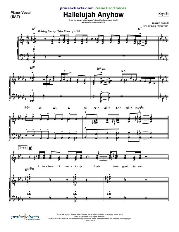 Hallelujah Anyhow Piano/Vocal (SAT) (Songs of Brooklyn Tabernacle Choir (PraiseCharts Edition))