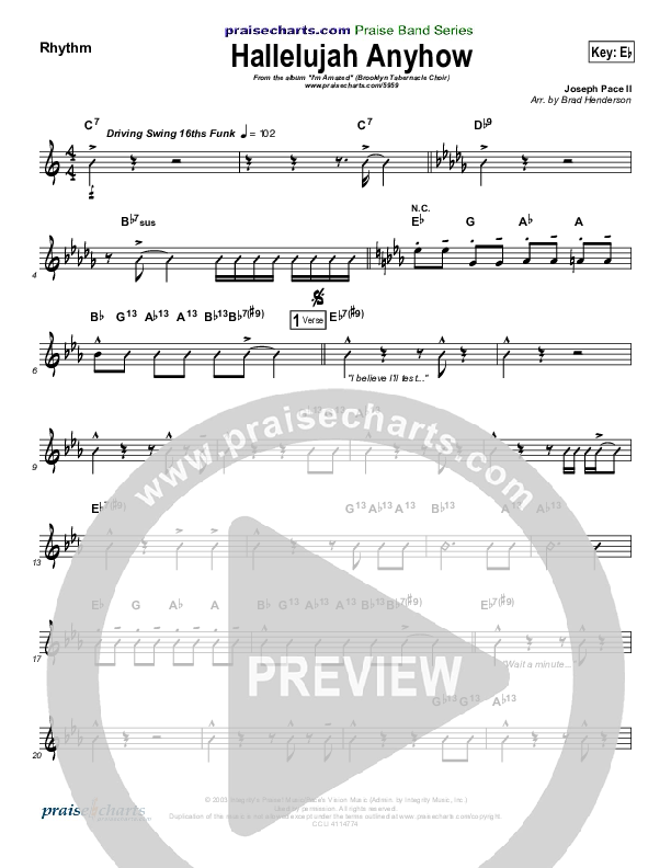 Hallelujah Anyhow Rhythm Chart (Songs of Brooklyn Tabernacle Choir (PraiseCharts Edition))