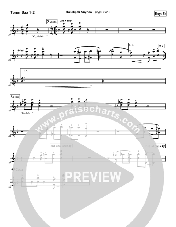 Hallelujah Anyhow Tenor Sax 1/2 (Songs of Brooklyn Tabernacle Choir (PraiseCharts Edition))