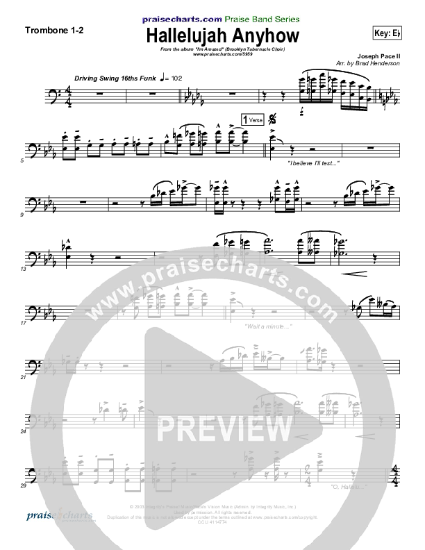 Hallelujah Anyhow Trombone 1/2 (Songs of Brooklyn Tabernacle Choir (PraiseCharts Edition))