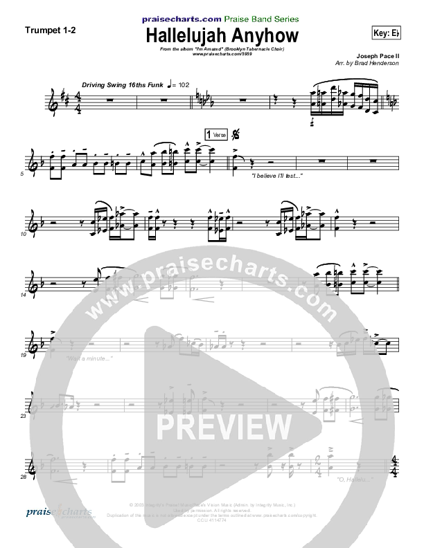 Hallelujah Anyhow Trumpet 1,2 (Songs of Brooklyn Tabernacle Choir (PraiseCharts Edition))