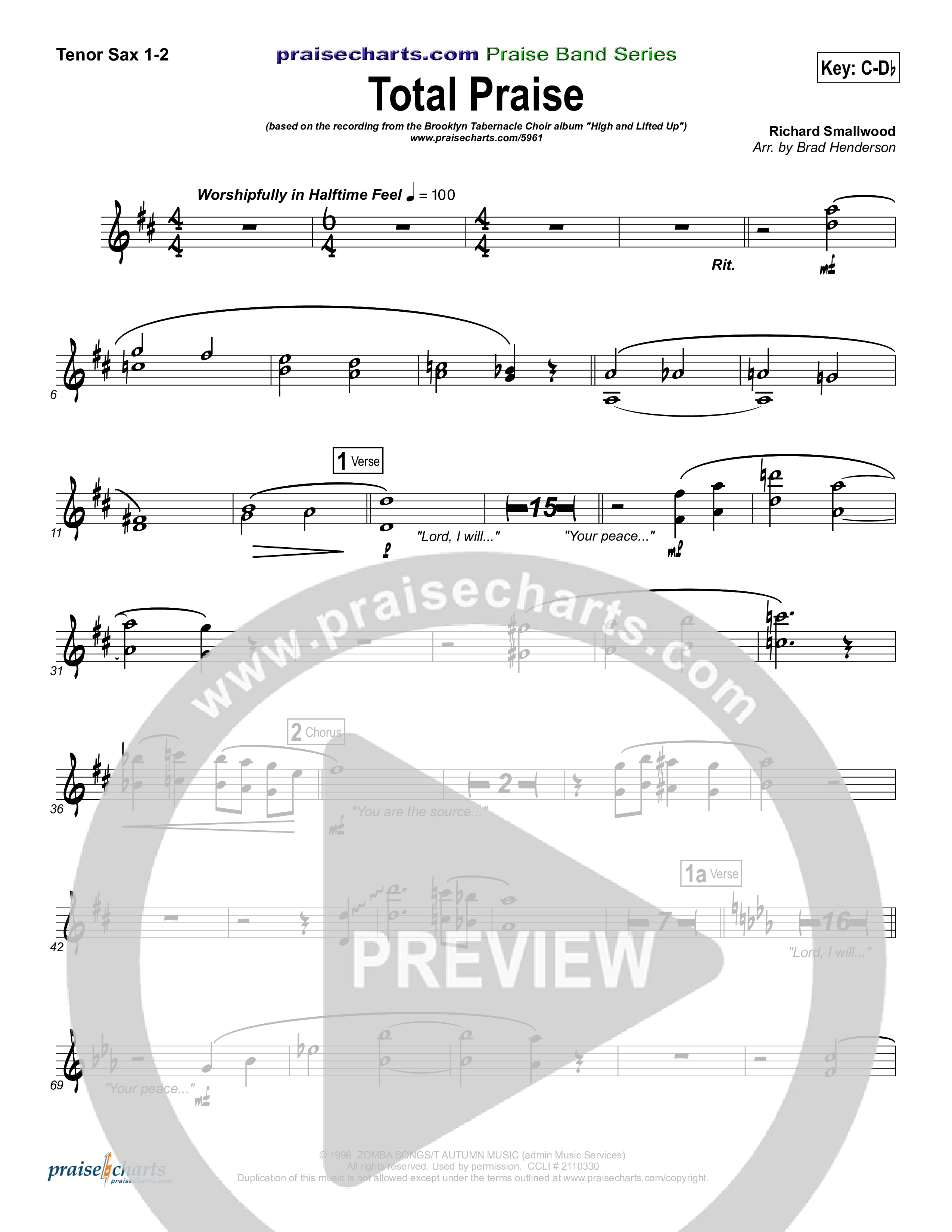 Total Praise Tenor Sax 1/2 (Songs of Brooklyn Tabernacle Choir (PraiseCharts Edition))