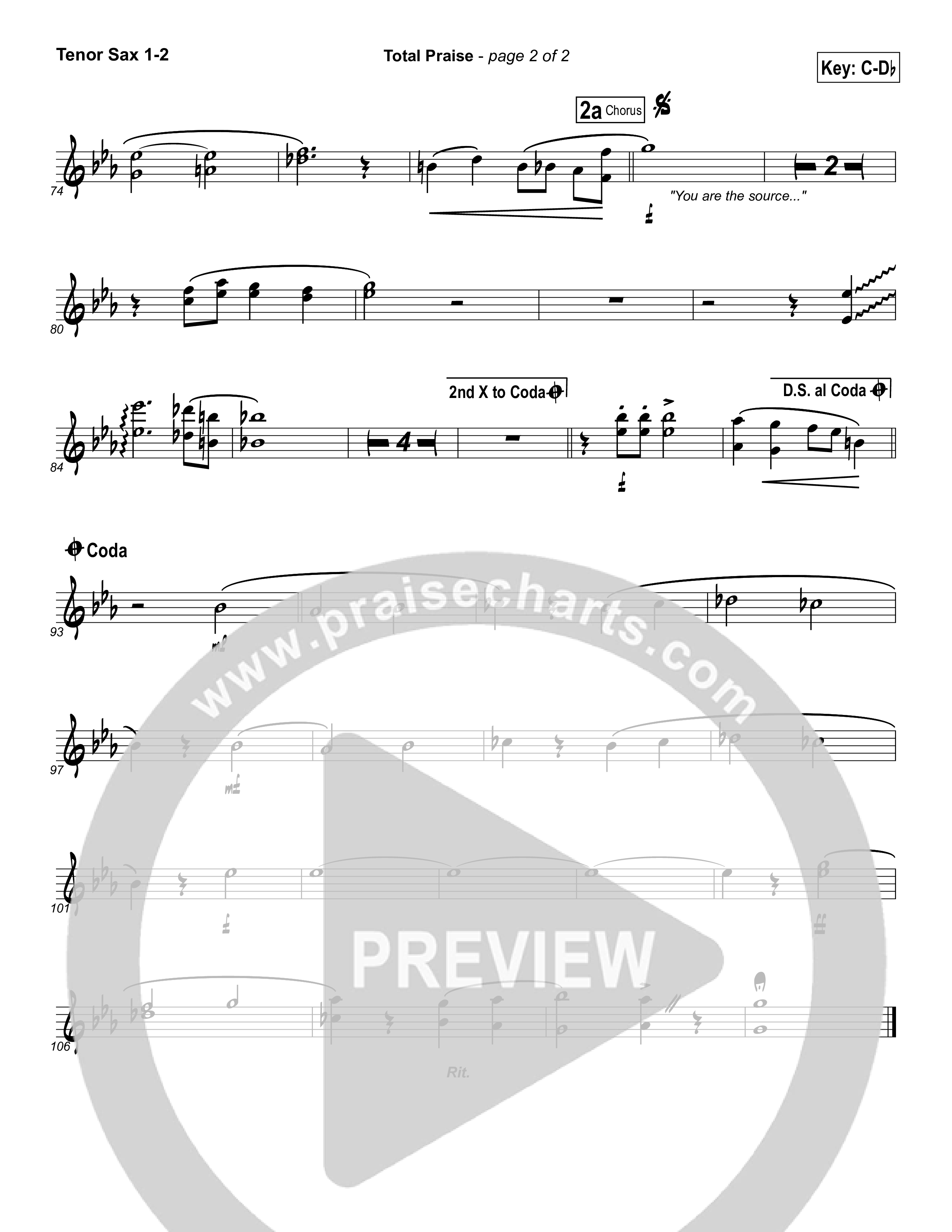 Total Praise Tenor Sax 1/2 (Songs of Brooklyn Tabernacle Choir (PraiseCharts Edition))