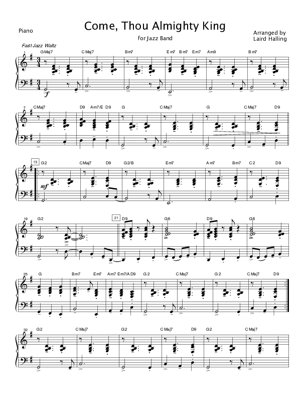 Come Thou Almighty King (Instrumental) Piano Sheet (Crosswinds Big Band)