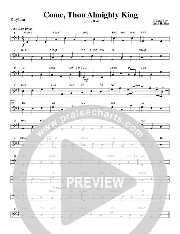 Come Thou Almighty King (Instrumental) Rhythm Chart (Crosswinds Big Band)