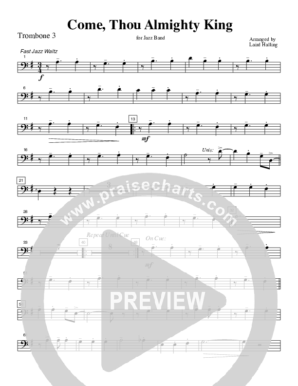 Come Thou Almighty King (Instrumental) Trombone 3 (Crosswinds Big Band)