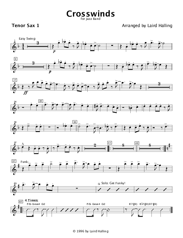 Crosswinds Medley (with Near The Cross, At The Cross and When I Survey The Wondrous) Tenor Sax 1/2 (Crosswinds Big Band)