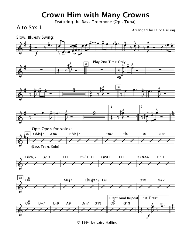Crown Him with Many Crowns (Instrumental) Alto Sax 1/2 (Crosswinds Big Band)