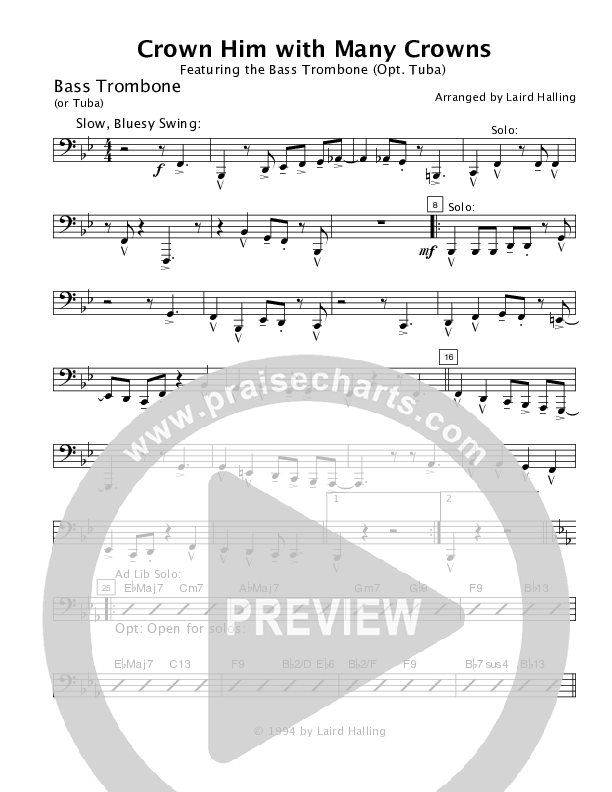 Crown Him with Many Crowns (Instrumental) Bass Trombone (Crosswinds Big Band)