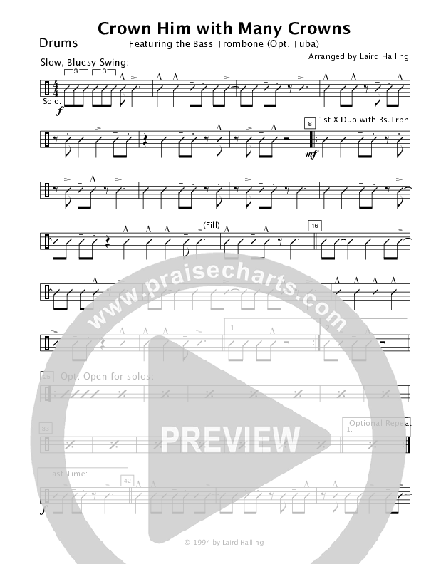 Crown Him with Many Crowns (Instrumental) Drum Set (Crosswinds Big Band)