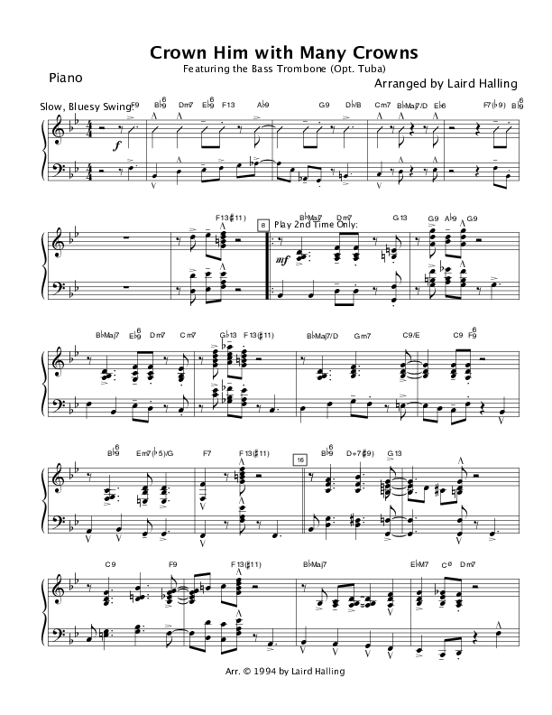 Crown Him with Many Crowns (Instrumental) Piano Sheet (Crosswinds Big Band)