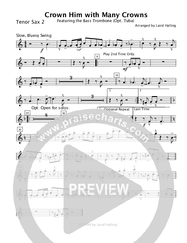 Crown Him with Many Crowns (Instrumental) Tenor Sax 1/2 (Crosswinds Big Band)
