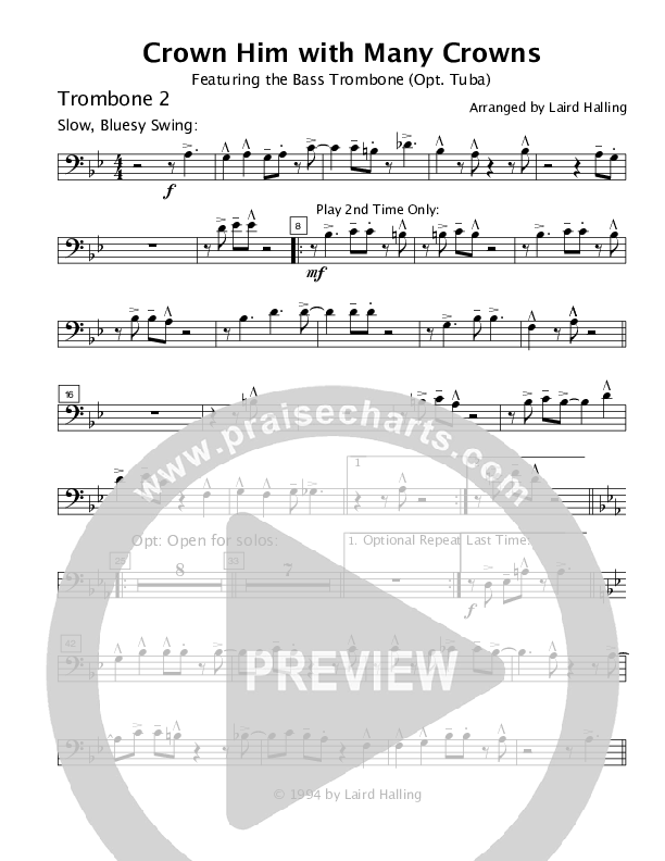 Crown Him with Many Crowns (Instrumental) Trombone 2 (Crosswinds Big Band)