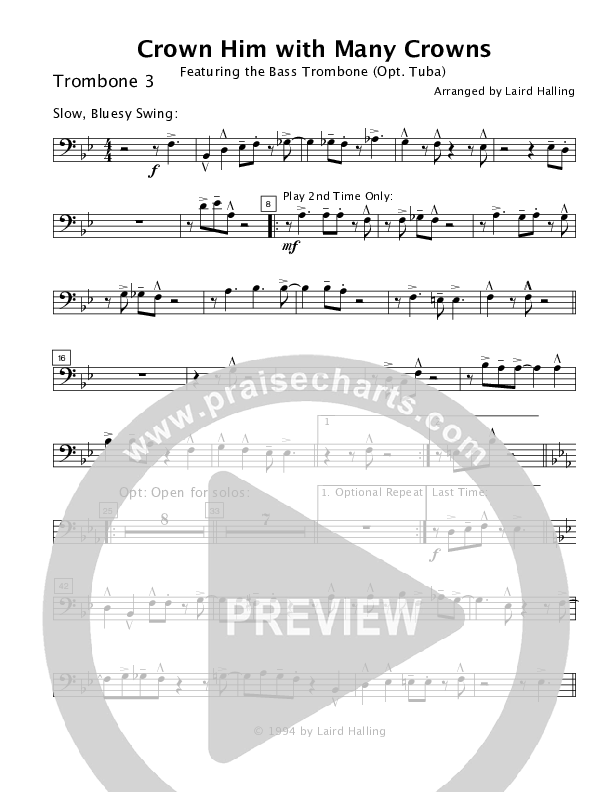 Crown Him with Many Crowns (Instrumental) Trombone 3 (Crosswinds Big Band)