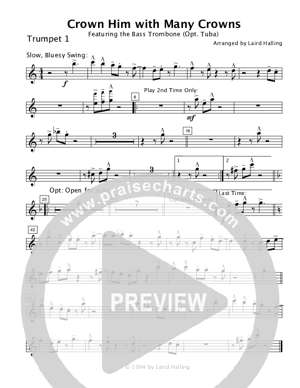 Crown Him with Many Crowns (Instrumental) Trumpet 1 (Crosswinds Big Band)