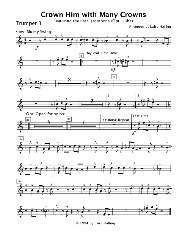 Crown Him with Many Crowns (Instrumental) Trumpet 3/4 (Crosswinds Big Band)