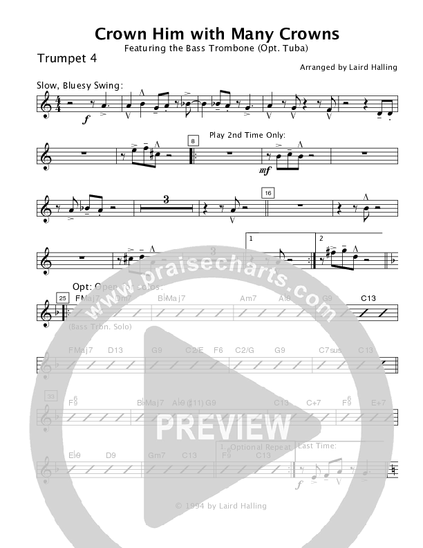 Crown Him with Many Crowns (Instrumental) Trumpet 3/4 (Crosswinds Big Band)