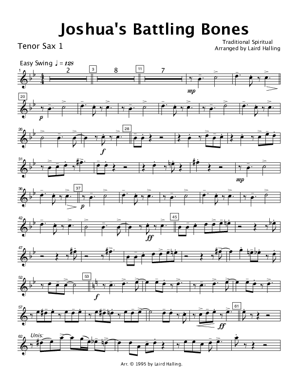 Joshua's Battling Bones (Instrumental) Tenor Sax 1/2 (Crosswinds Big Band)