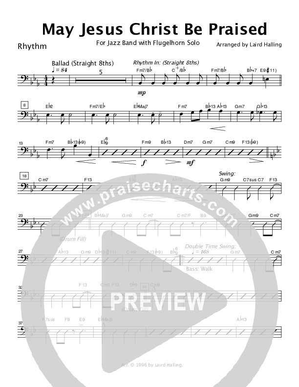 May Jesus Christ Be Praised (When Morning Gilds the Skies) (Instrumental) Rhythm Chart (Crosswinds Big Band)