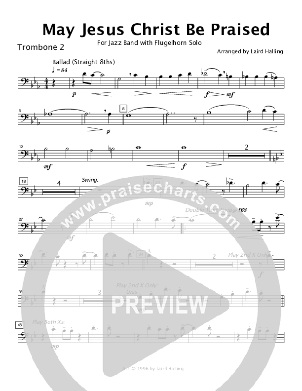 May Jesus Christ Be Praised (When Morning Gilds the Skies) (Instrumental) Trombone 2 (Crosswinds Big Band)