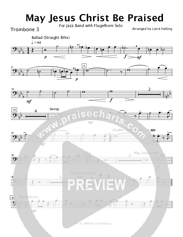 May Jesus Christ Be Praised (When Morning Gilds the Skies) (Instrumental) Trombone 3 (Crosswinds Big Band)