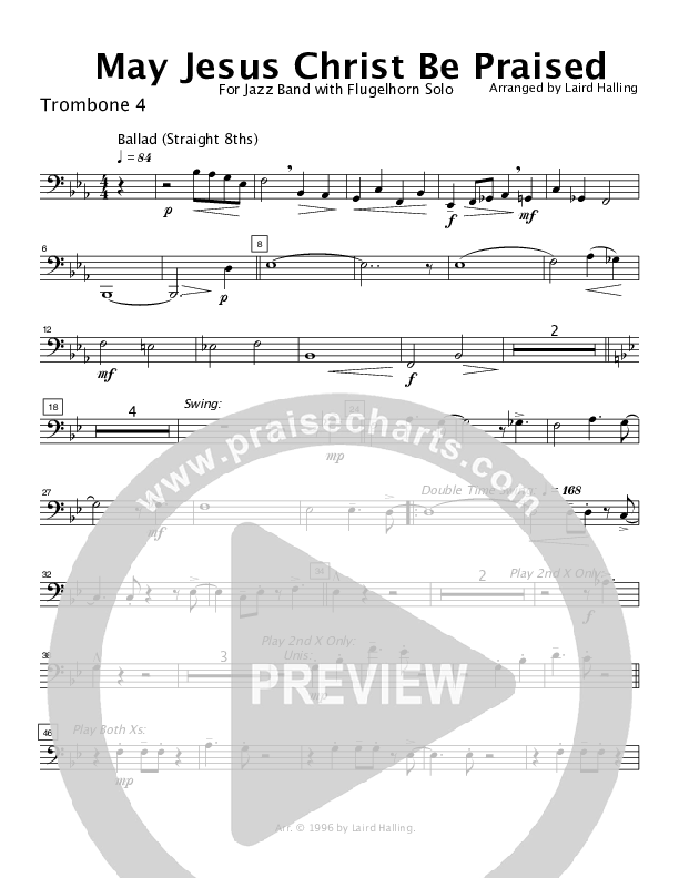 May Jesus Christ Be Praised (When Morning Gilds the Skies) (Instrumental) Trombone 4 (Crosswinds Big Band)