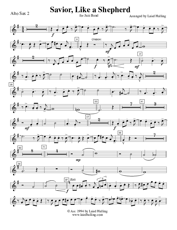 Savior Like a Shepherd (Instrumental) Alto Sax (Crosswinds Big Band)