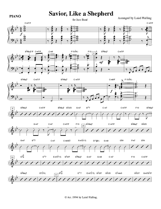 Savior Like a Shepherd (Instrumental) Piano Sheet (Crosswinds Big Band)