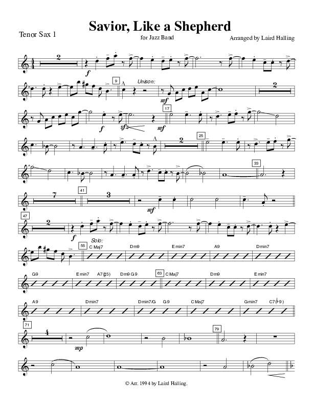 Savior Like a Shepherd (Instrumental) Tenor Sax 1/2 (Crosswinds Big Band)