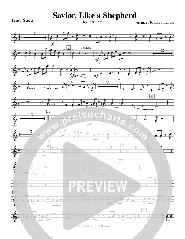 Savior Like a Shepherd (Instrumental) Tenor Sax 1/2 (Crosswinds Big Band)