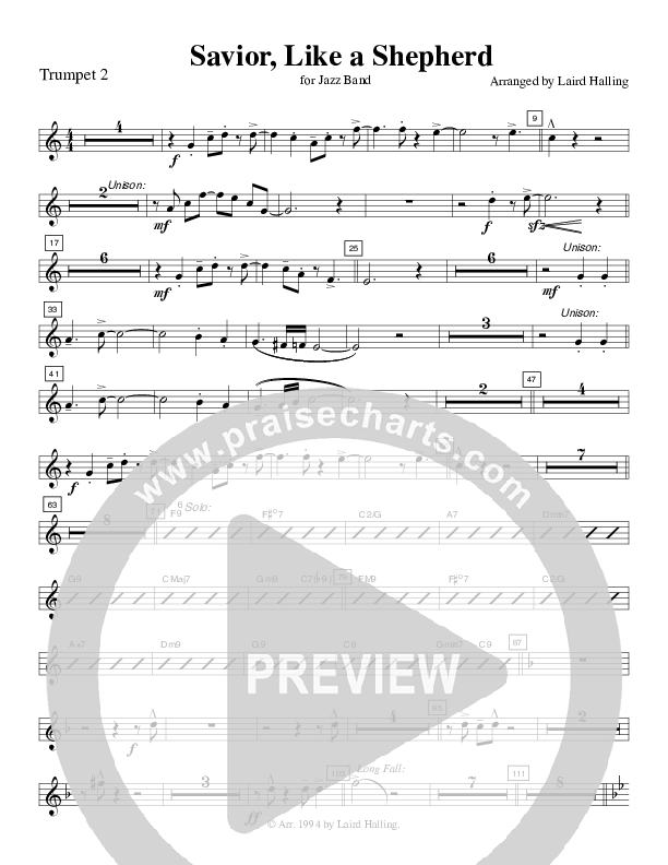 Savior Like a Shepherd (Instrumental) Trumpet 2 (Crosswinds Big Band)