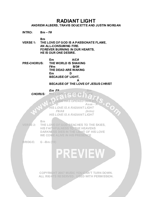 Radiant Light Chords & Lyrics (Exodus)